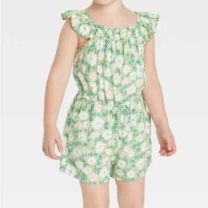 Cat & Jack Toddler Girls Sleeveless Romper - Sage Green Floral 3t